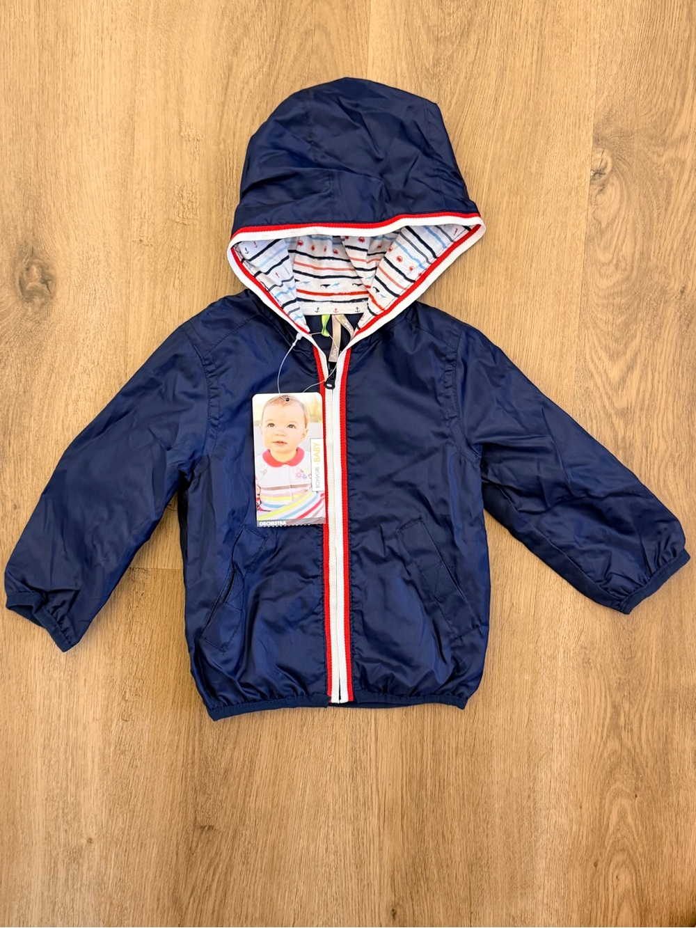 Orchestra 6M Baby Hooded Windbreaker with Red & White Trim - NWT